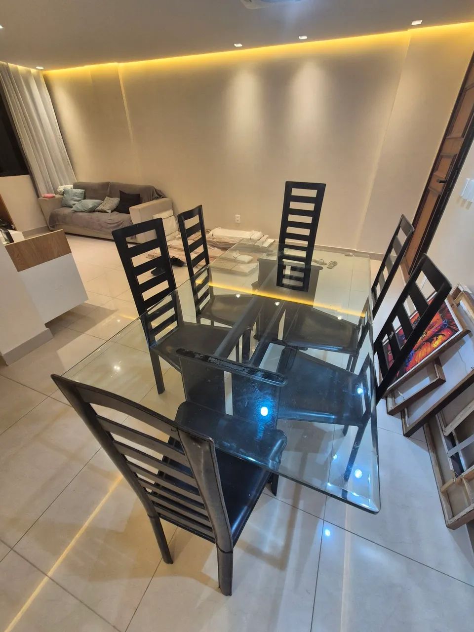 Conjunto de mesa de vidro e 6 cadeiras  - Foto 4