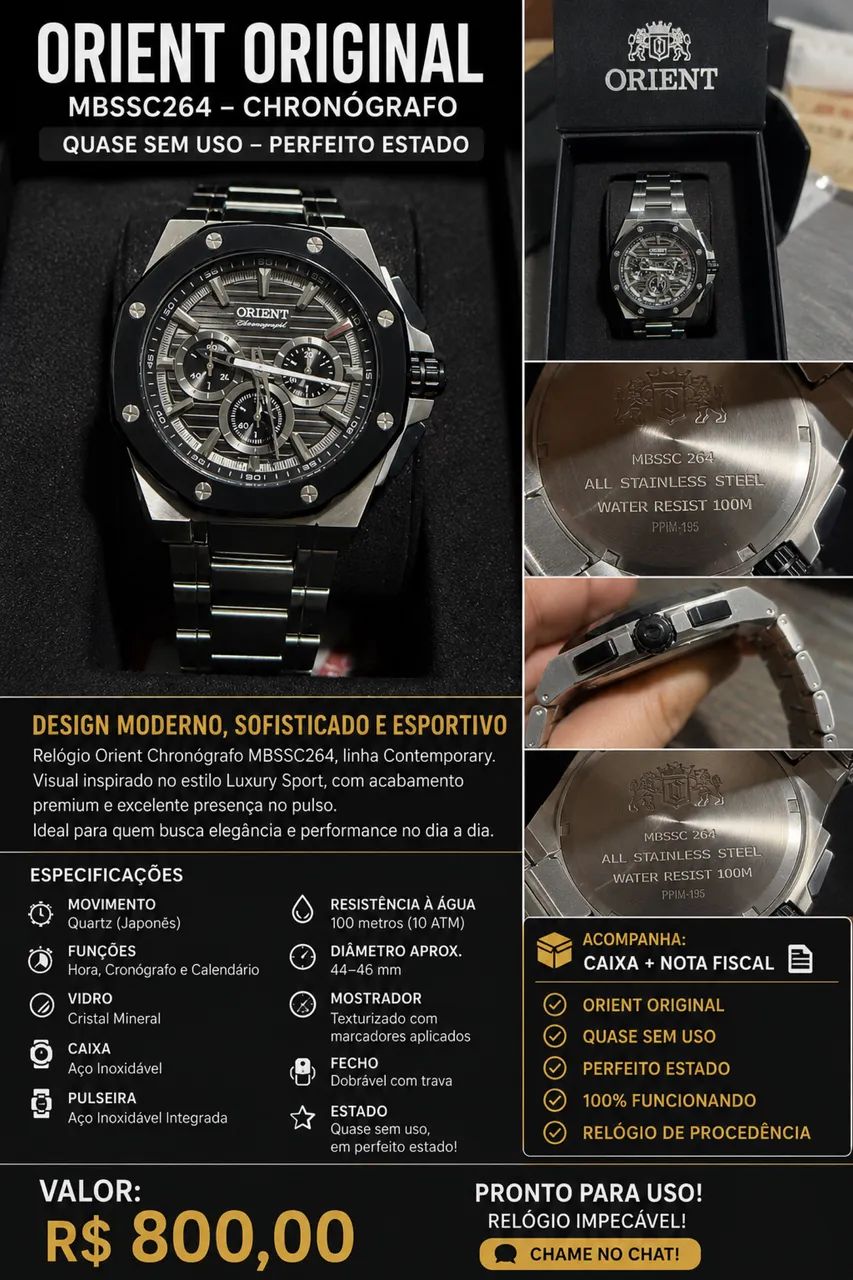 RELÓGIO ORIENT ORIGINAL MBSSC264 - CHRONÓGRAFO - Acessórios