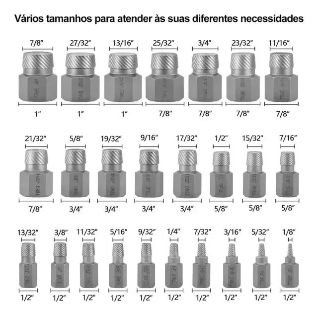 Extrator De Parafusos Seis Cantos Polegadas Kit25 FerramentaS - Foto 3