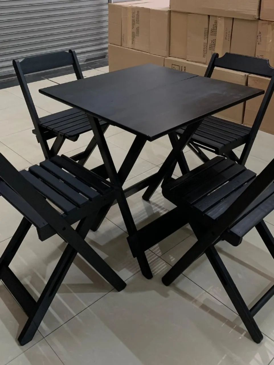 Conjunto Mesa Dobrável 70 x70 Preta - Foto 2