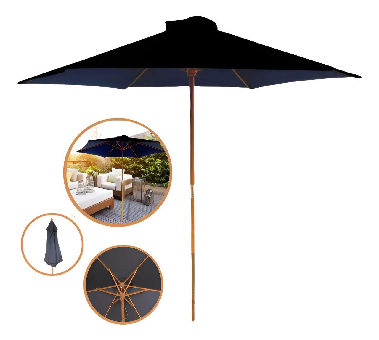 Ombrelone Central 2,70m Madeira Redondo Piscina, Praia cor azul marinho 