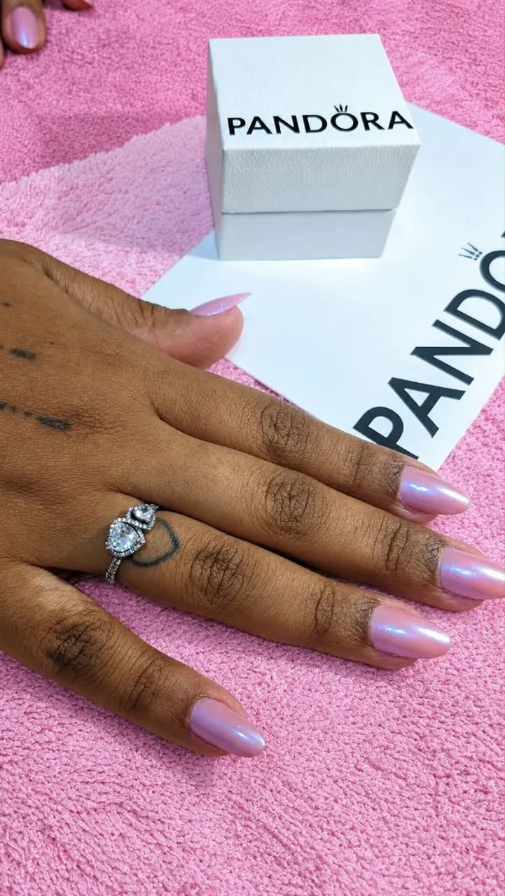 anel pandora prata duplo Corações aro 18 - Foto 3