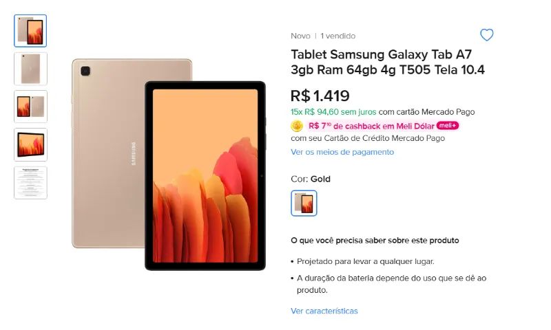 Tablet Galaxy tab A7 64Gb