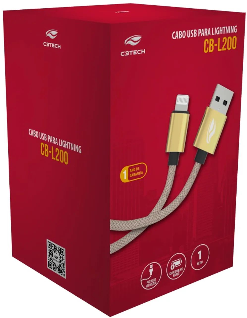 Cabo Cel C3Tech Lightning 1M 3A CB-L200GD - WZetta - Foto 4