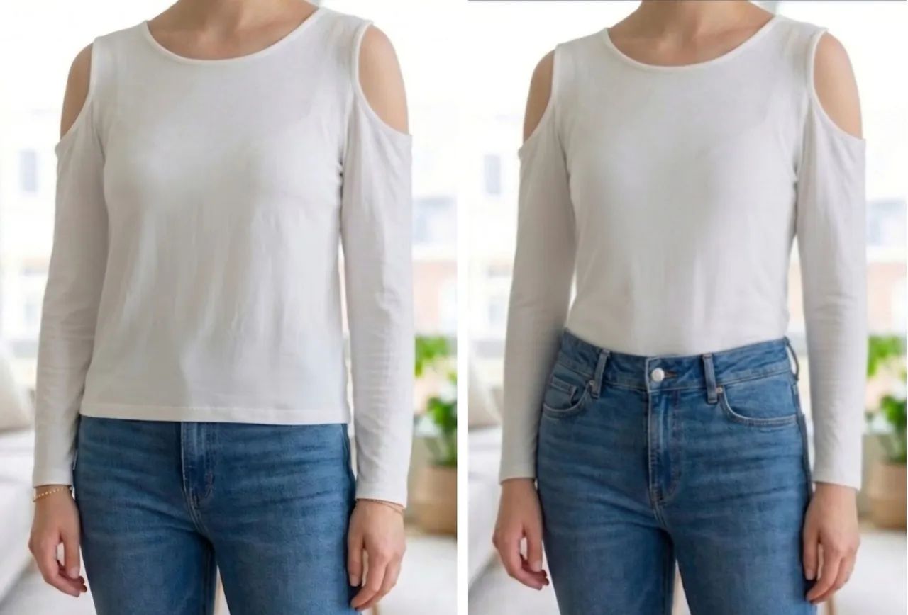 Blusa manga comprida, com ombro de fora