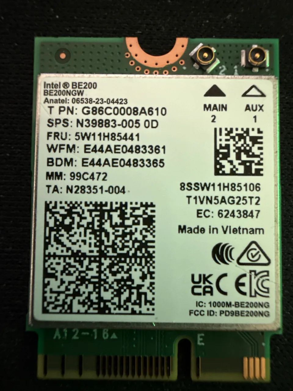 Placa Wi-Fi 7 Intel BE200