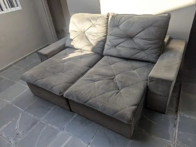 Sofá 2 Lugares 190cm Retrátil e Reclinável Veludo Cinza Usado