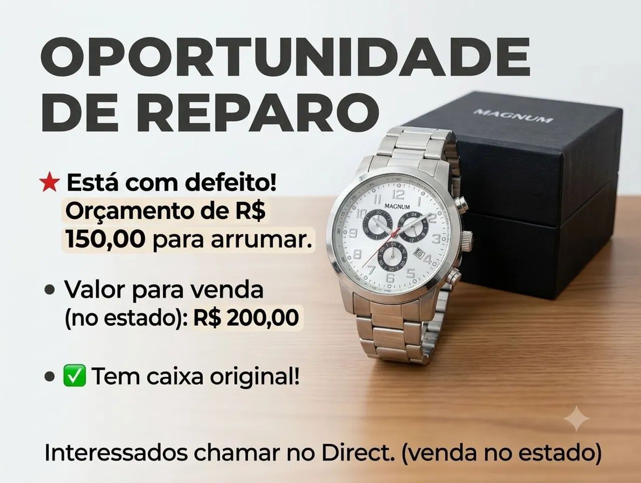 Relógio magnum. Oportunidade de reparo 