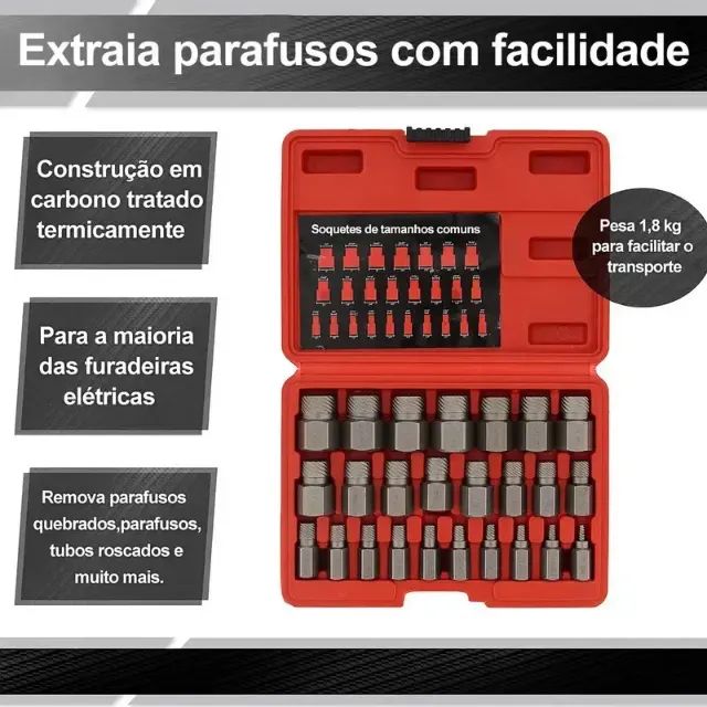 Extrator De Parafusos Seis Cantos Polegadas Kit25 FerramentaS - Foto 2