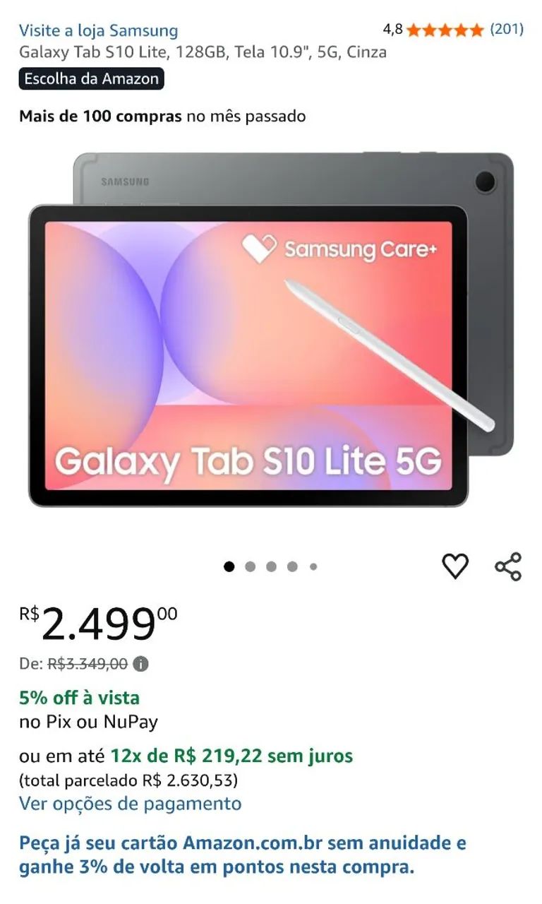 Tablet S10 lite 128Gb Samsung lacrado  - Foto 3