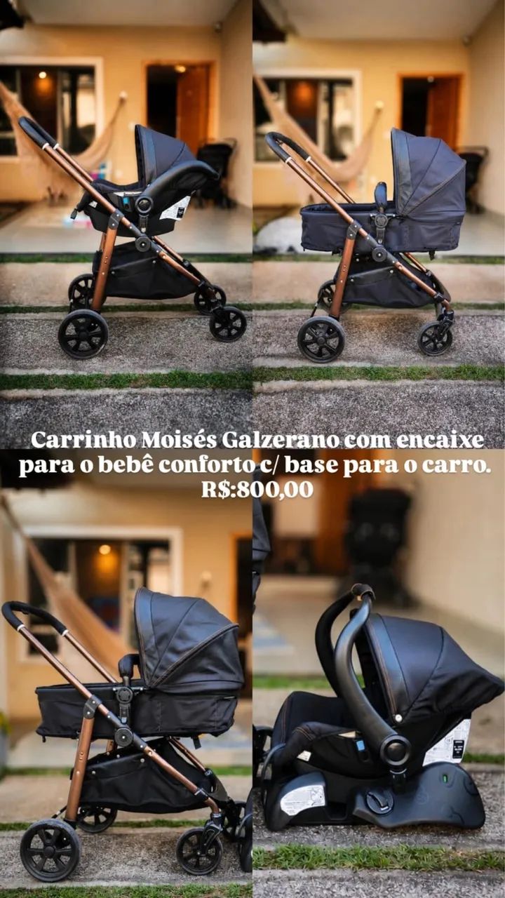 Carrinho + bebê conforto c/ base para carro - Galzerano  - Foto 4