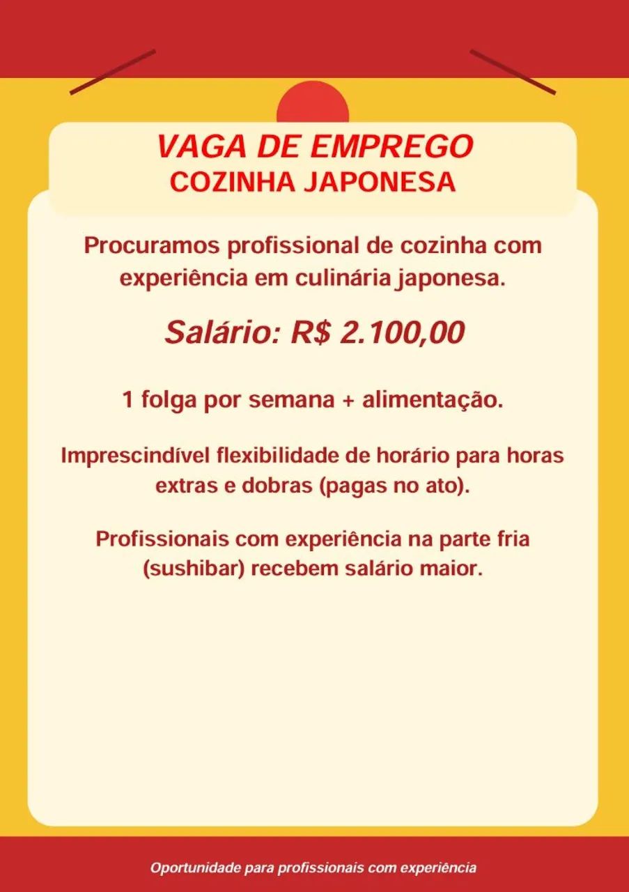 Vaga para cozinha japonesa