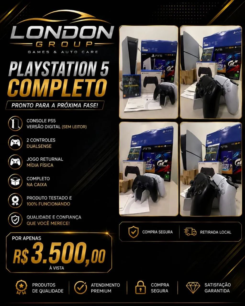 Ps5 slim com dois controles e base de carregamento 