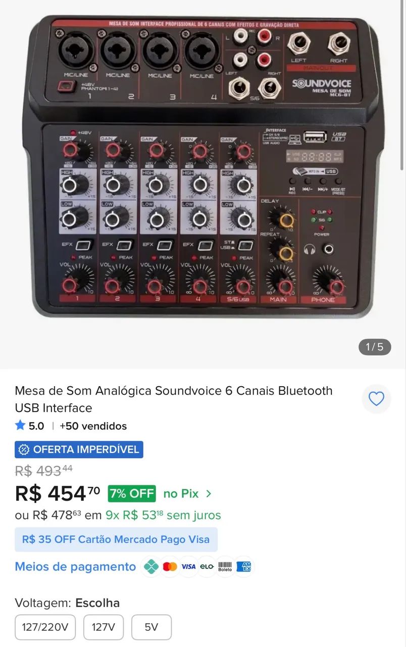 Mesa de som 6 canais  - Foto 4