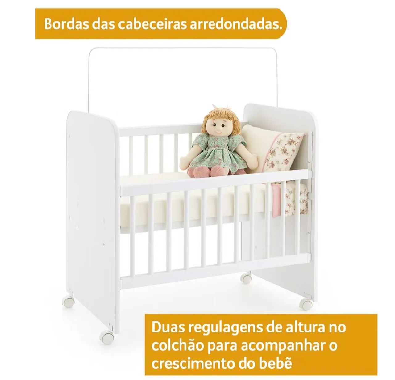 Mini berço com colchão e haste para mosquiteiro e lateral regulável - Foto 5