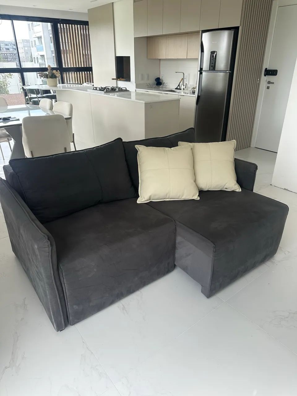 Sofá Linho Retratil Cinza Slim - Foto 5