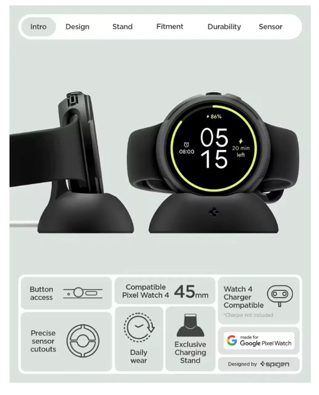 Capa Spigen Liquid Air para Google Pixel Watch 4 (45mm) com suporte de carregamento (V2) - Foto 4