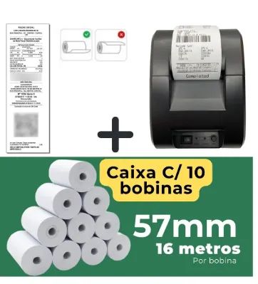 Impressora Termica Bluetooth Cupom 58mm + 10 Bobinas Lisa