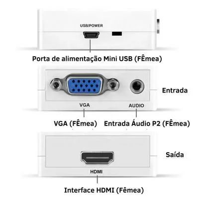 Mini conversor VGA para HDMI com conector adaptador de áudio - Foto 2