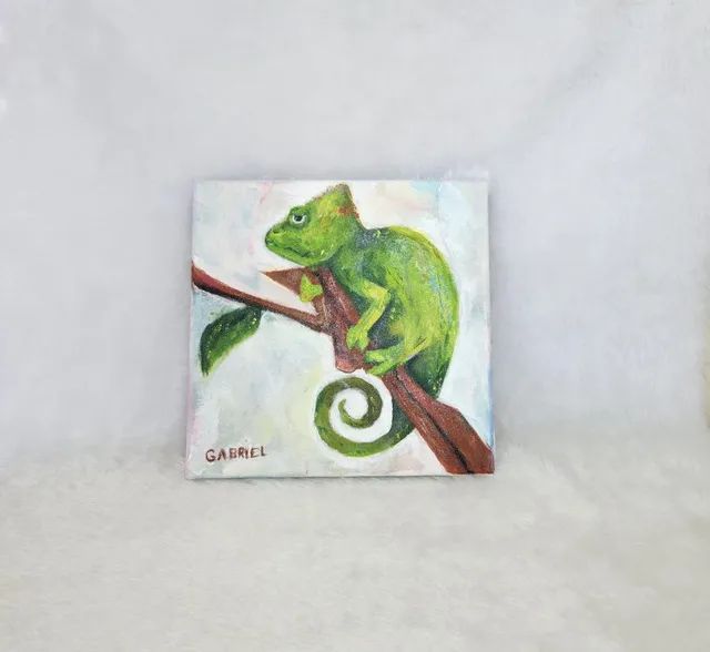 Quadro de Lagarto em pintura acrílica tela 20x20 - Foto 2