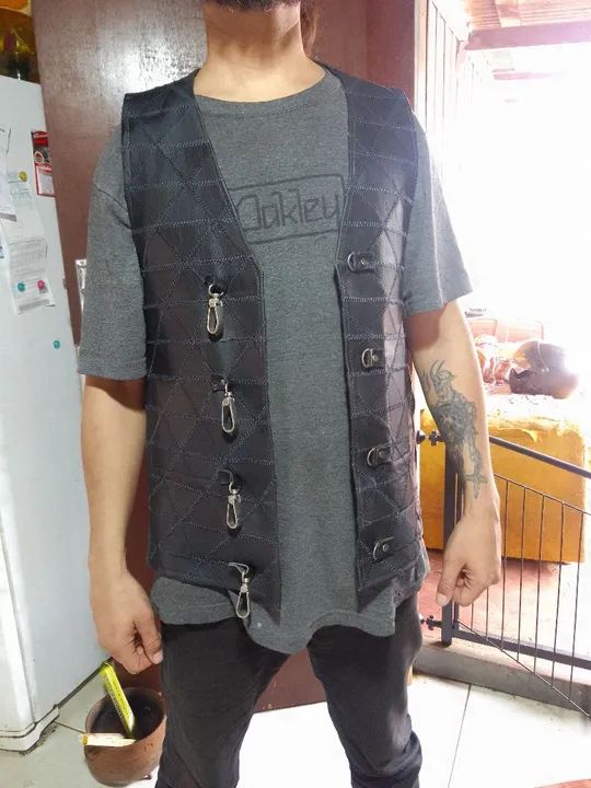 Colete de Couro Masculino Preto - Foto 3