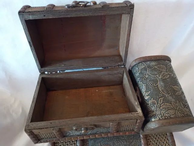 Trio conj de 3 Baús Mini Colecionador Decoração modelo antigo Reliquia Decoração - Foto 4