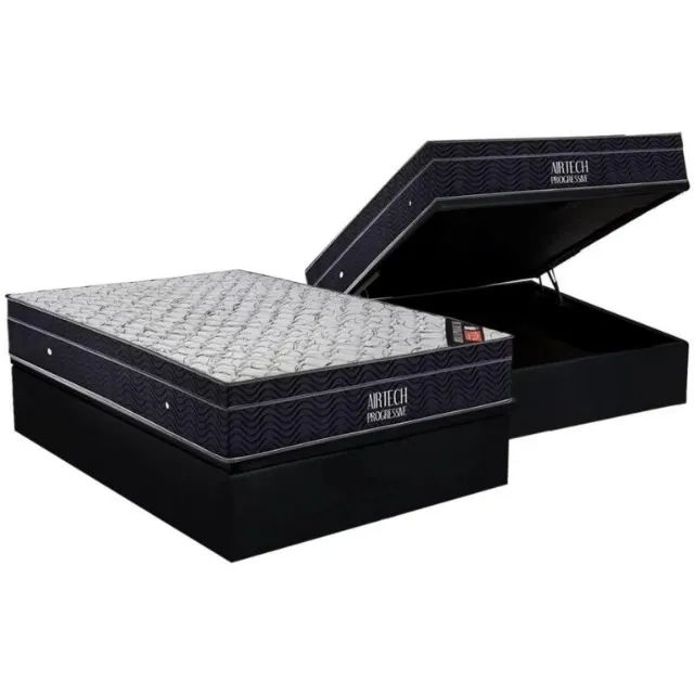 Colchão Casal Airtech Progressive D26 + Base Box Baú  - Anjos e Biostar 