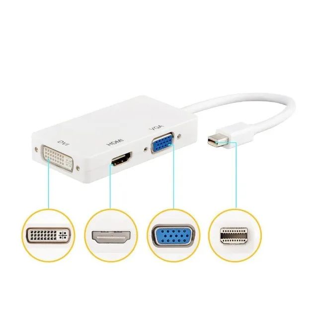 Conversor Mini Displayport thunderbolt Para Dvi Vga Hdmi Mac Book 3x1 - Foto 5