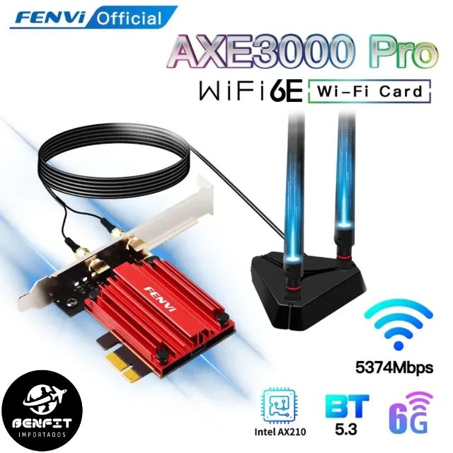 Adaptador Placa Pcie Wifi 6e Bluetooth 5.3 Fenvi Axe3000 Pro