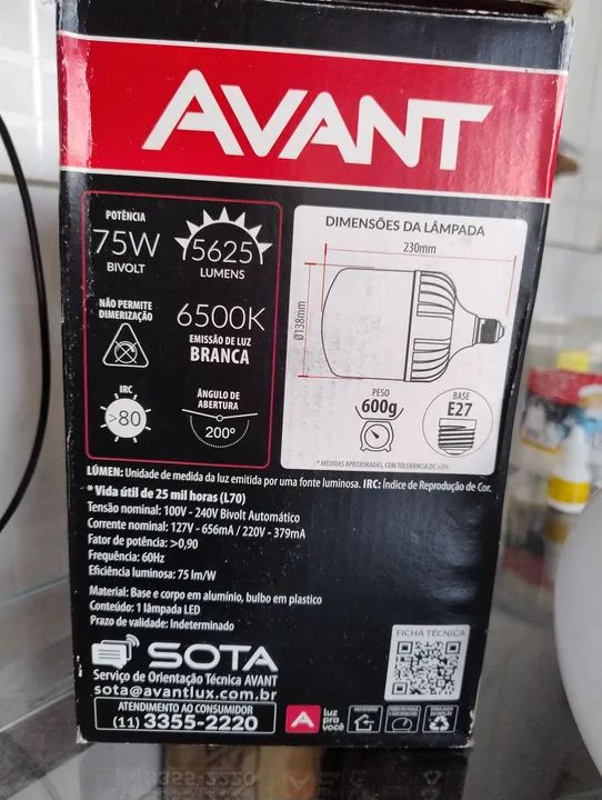 Lâmpada LED Bulbo Alta Potência 75W Bivolt 6500K Avant - 5625 Lumens - Foto 4