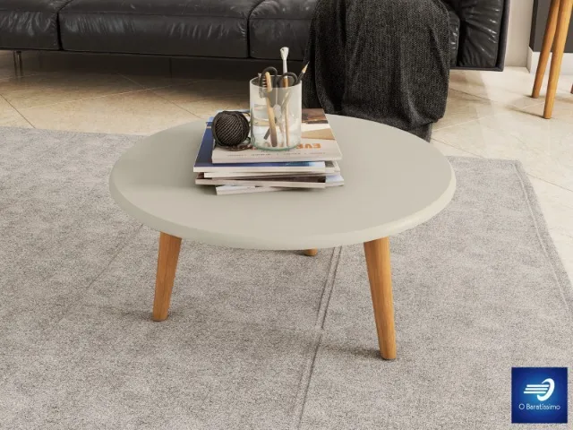 OFERTA Mesa de Centro em MDF e Pés de Madeira Maciça