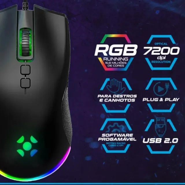 Mouse Gamer Fortrek Blackfire Rgb 7200 Dpi - Precisão para seus jogos Loja Coimbra Entrega - Foto 5