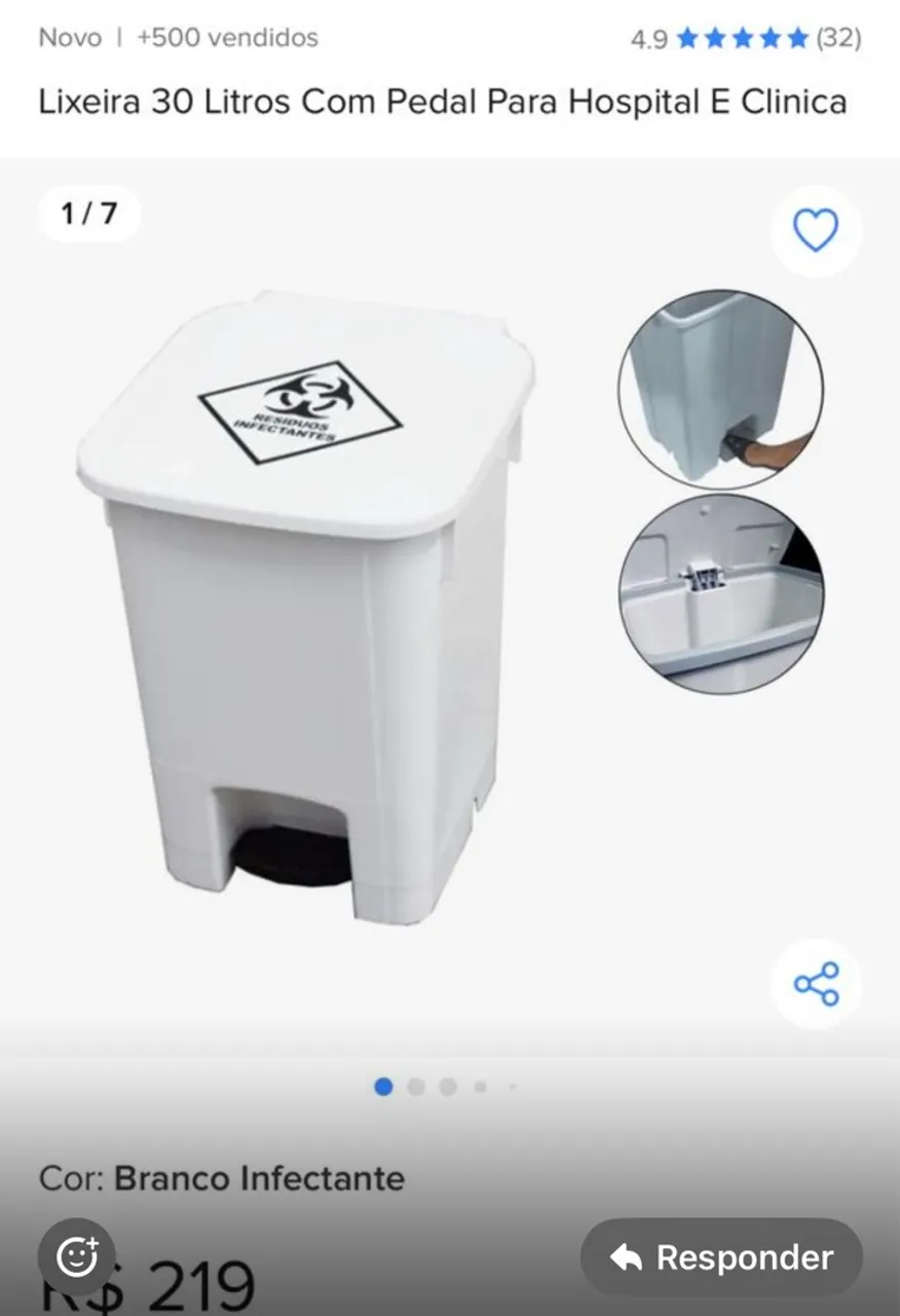 Lixeira 30 Litros Com Pedal Hospitalar/Clínica