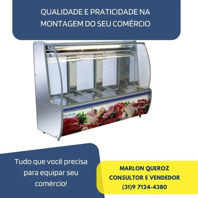 Balcão de Açougue Vidro Curvo Polofrio 2,00m Inox Sem Depósito - 220v