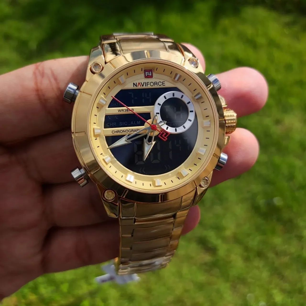Naviforce Analógico Digital Dourado - Foto 4