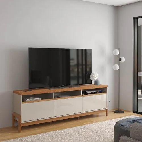 Rack Elegance para Tv até 75 Polegadas 1 Porta 2 Gavetas Off White/Jequitibá - Lukaliam