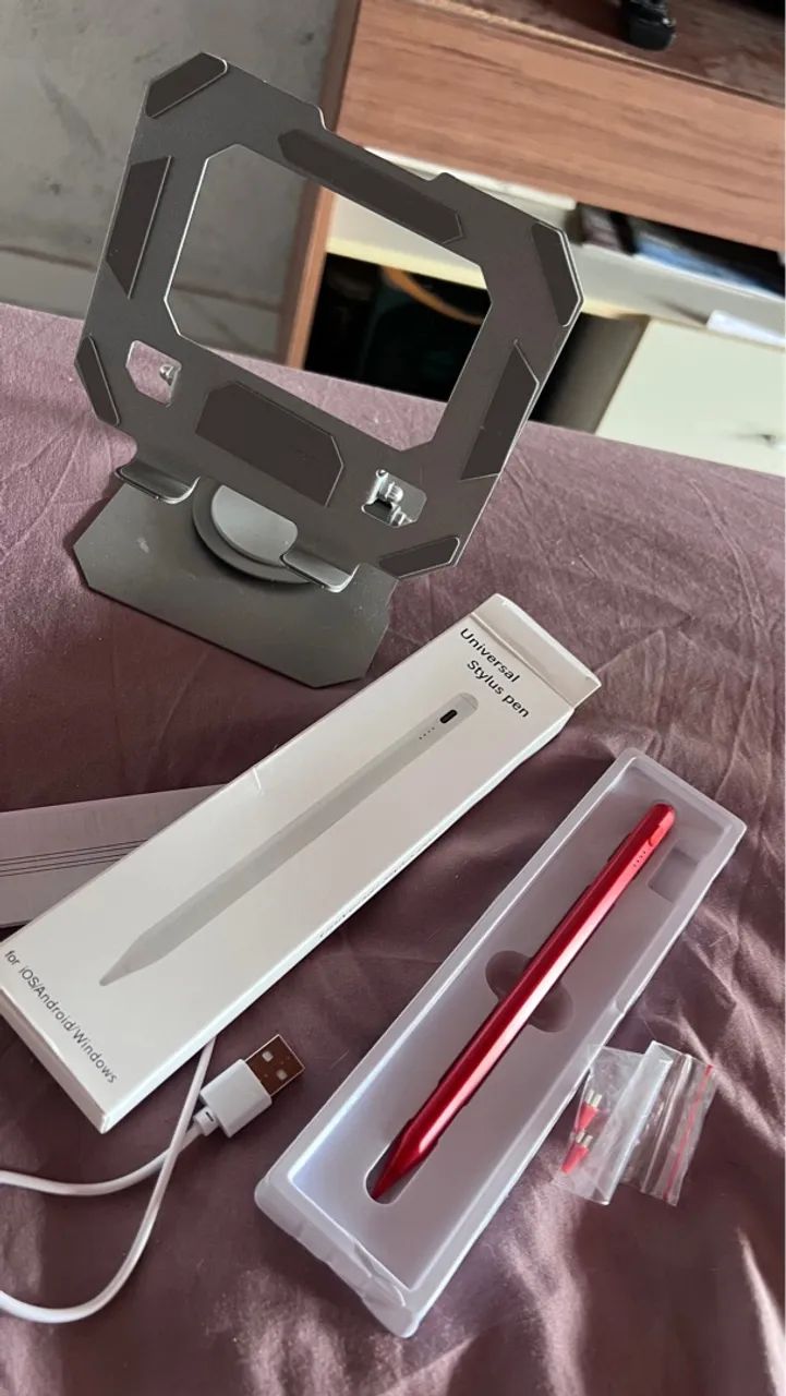 Caneta stylus pen + suporte tablet metal 360 