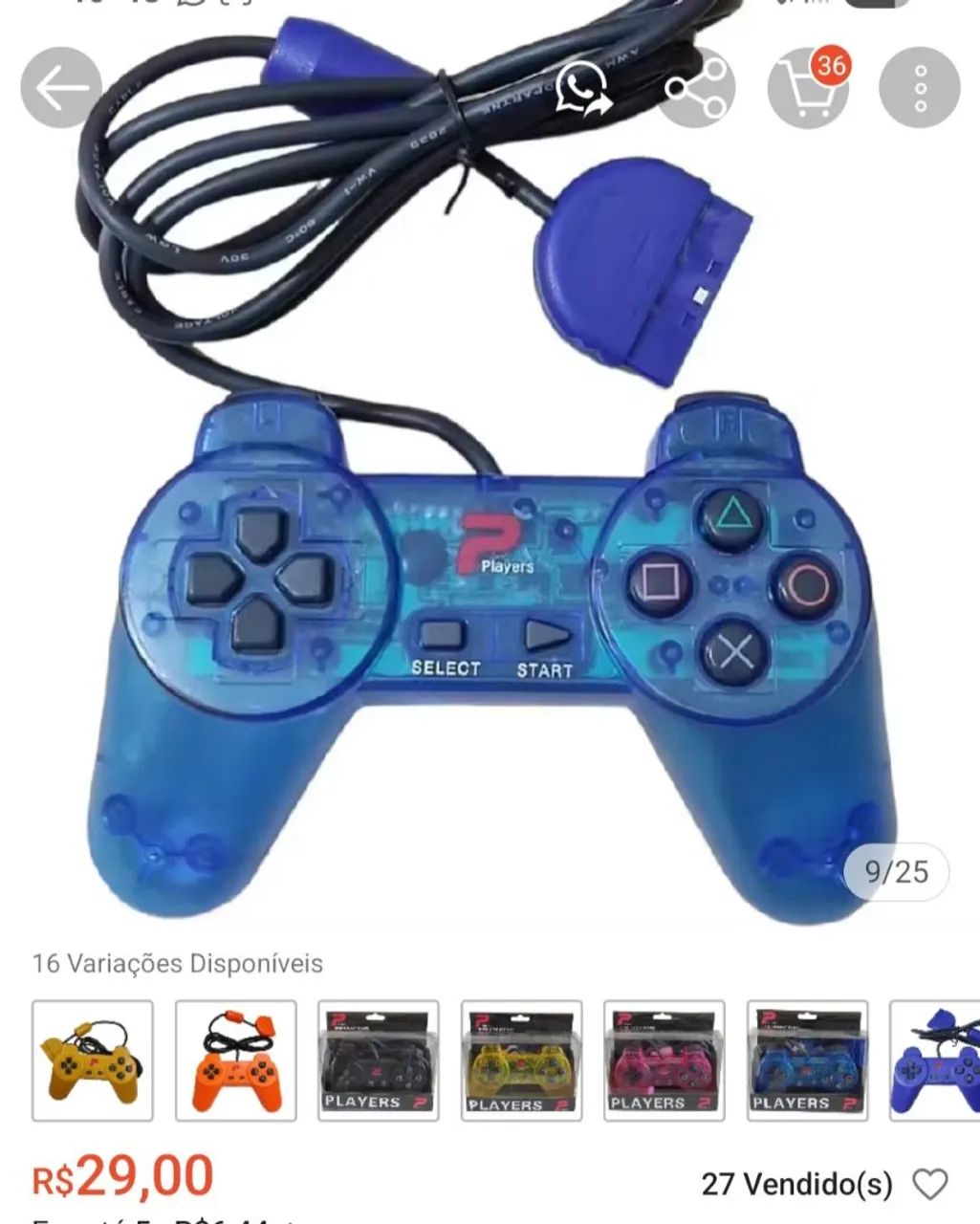 Kit 2 Controles PS1 novo