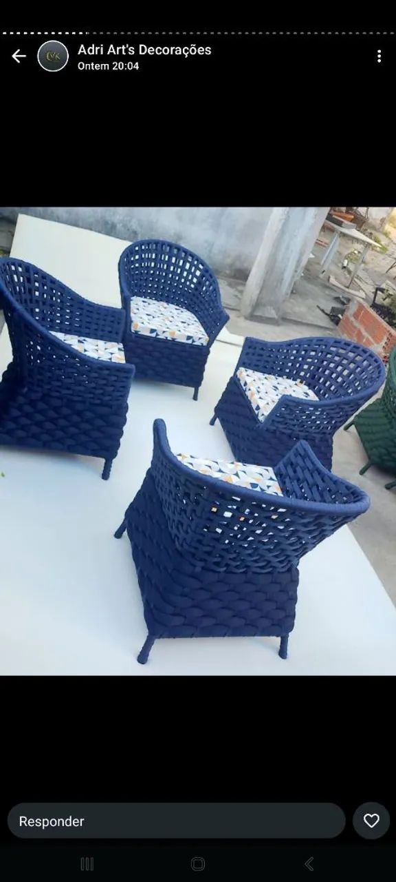 Conjunto de 4 Poltronas de Corda Náutica Azul