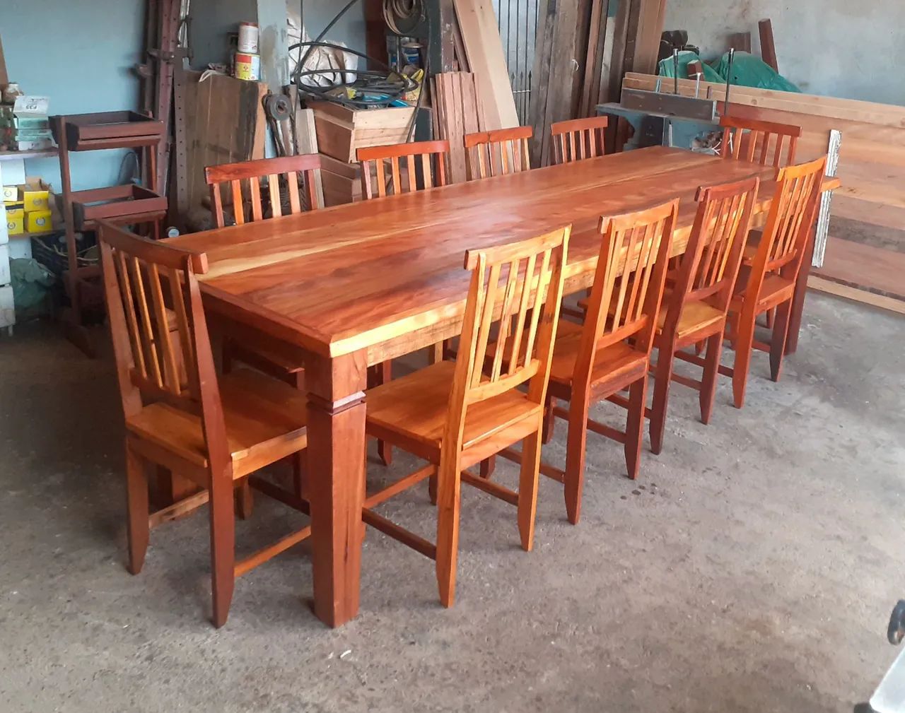 Mesa com 10 cadeiras 270×90 peroba rosa  - Foto 2