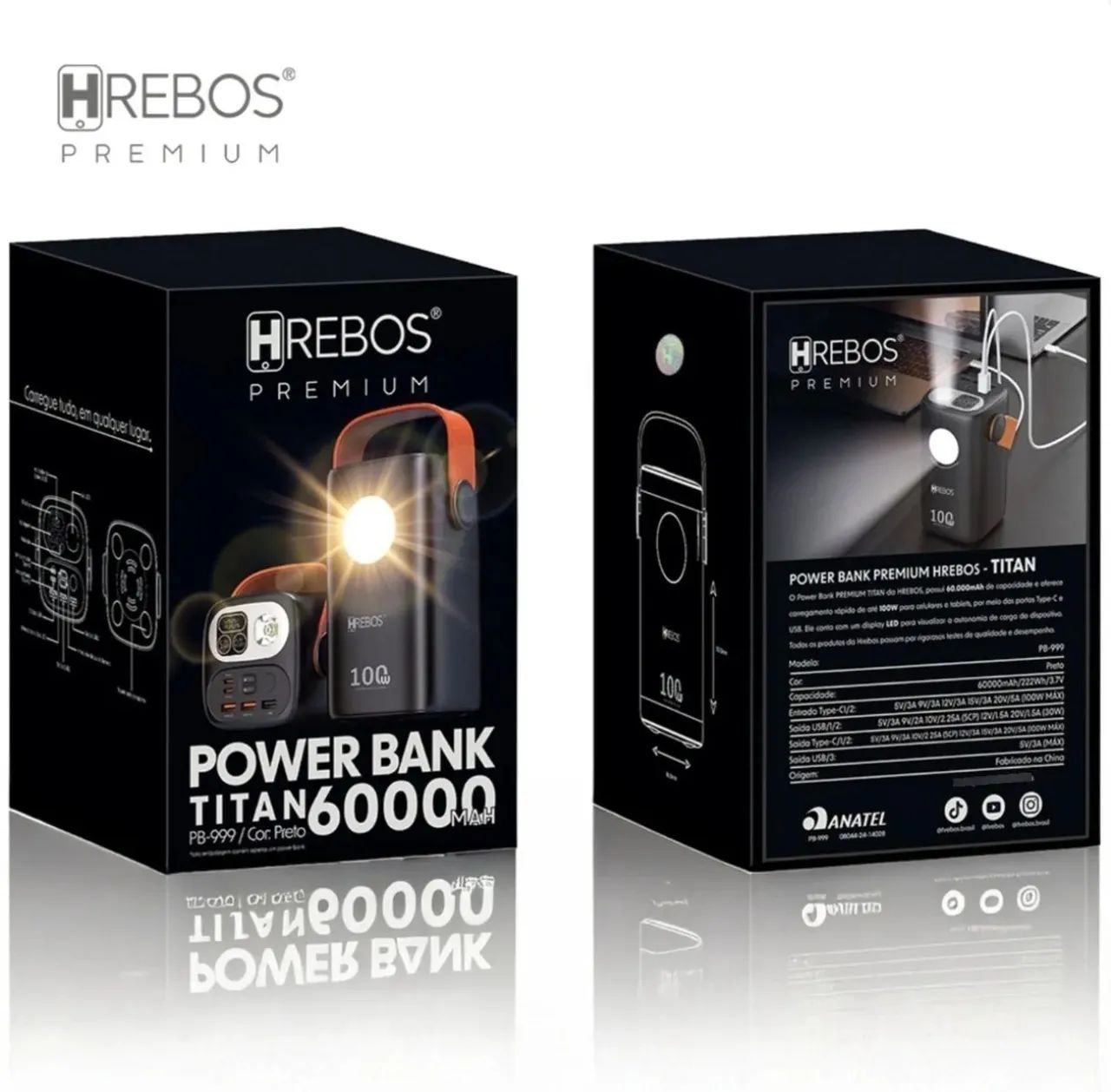 Carregador Power Bank HREBOS TITAN para starlink 60000mAh - Carregamento Rápido 100W