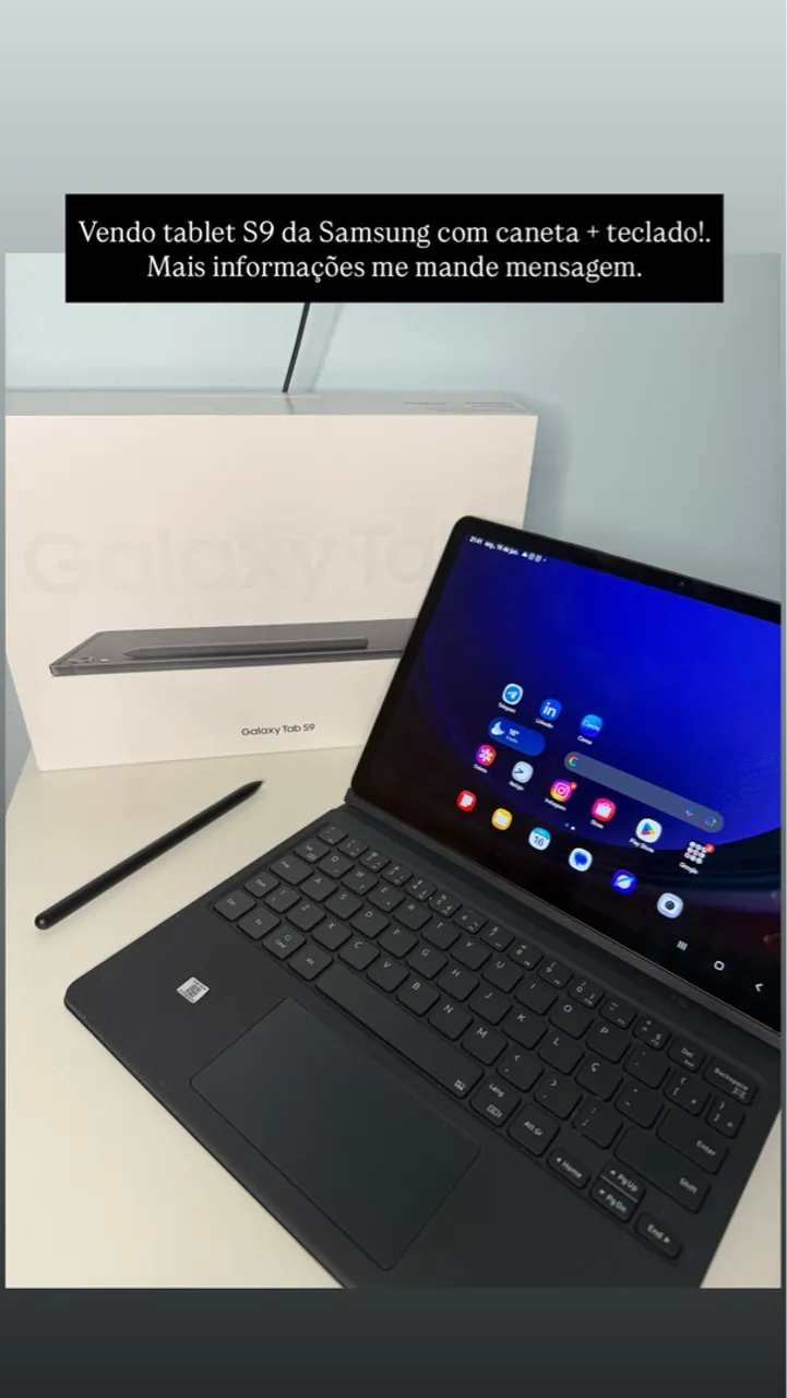 Tablet Samsung S9 com caneta e teclado + 256gb + nota fiscal e a caixa.