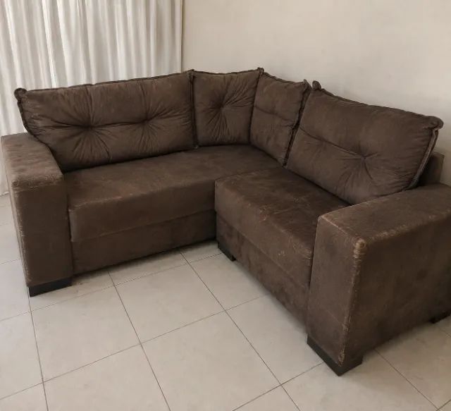 DOAÇÃO - Sofá de canto marrom conservado | Retirada no local