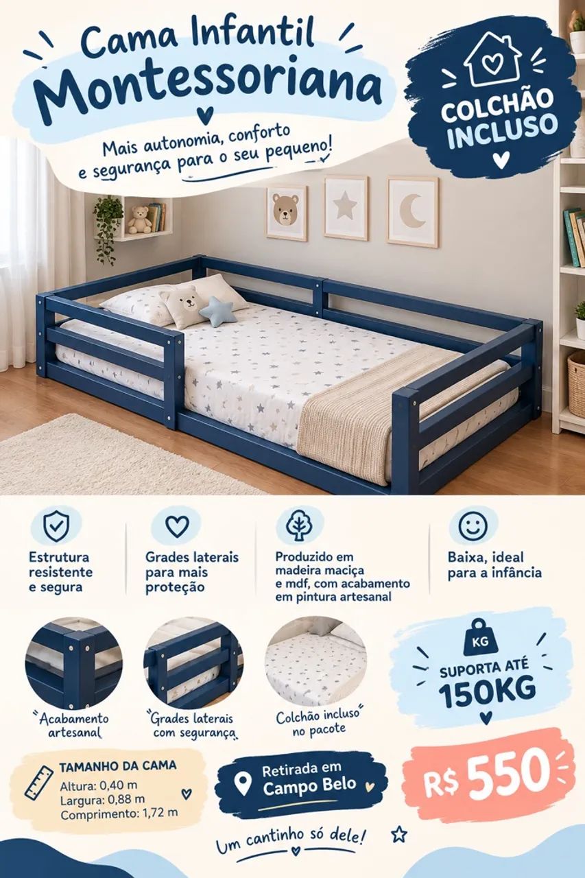 Cama montessoriana infantil 