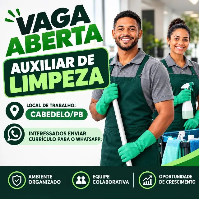 15 VAGAS AUXILIAR DE LIMPEZA CABEDELO PB