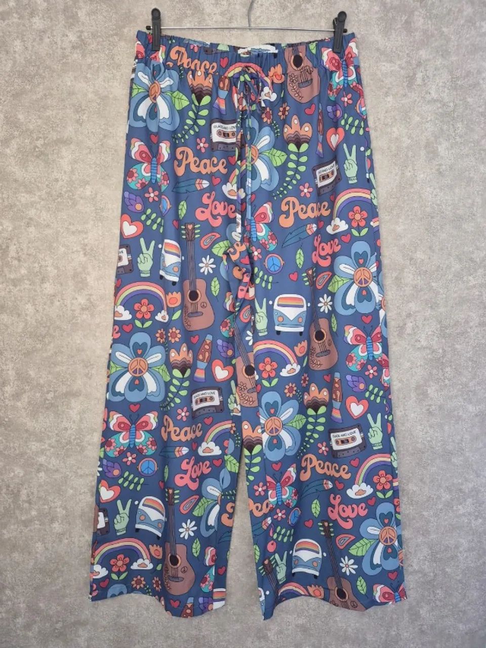 Calça Pantalona Azul Paz e Amor, G-GG