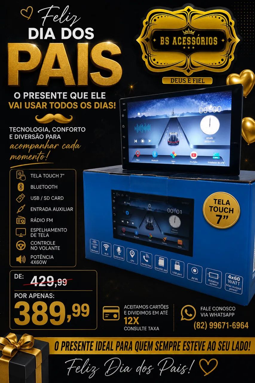 Multimídia Android 7 Polegadas Com CarPlay e Android Auto