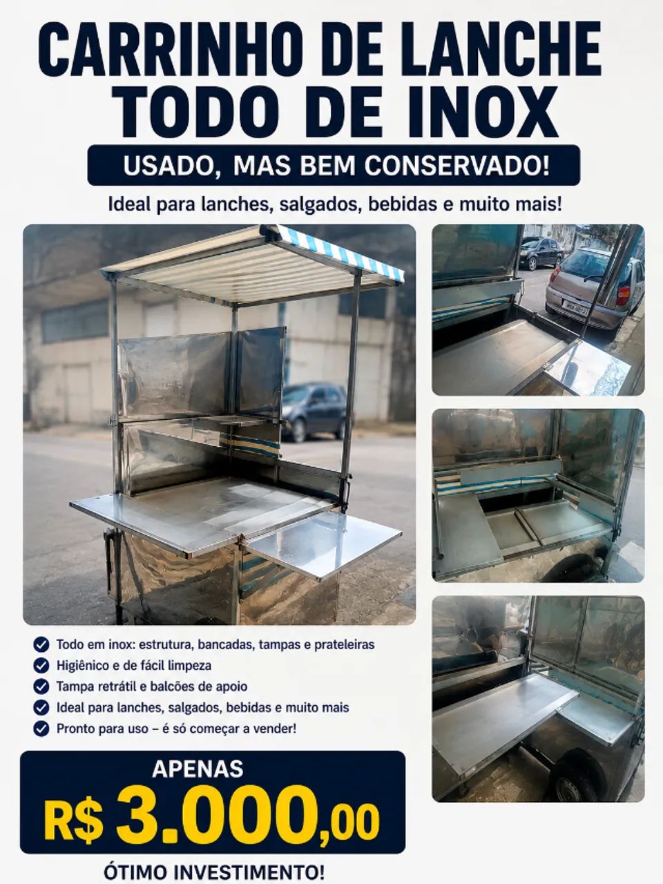 Carrinho de lanche de Inox 