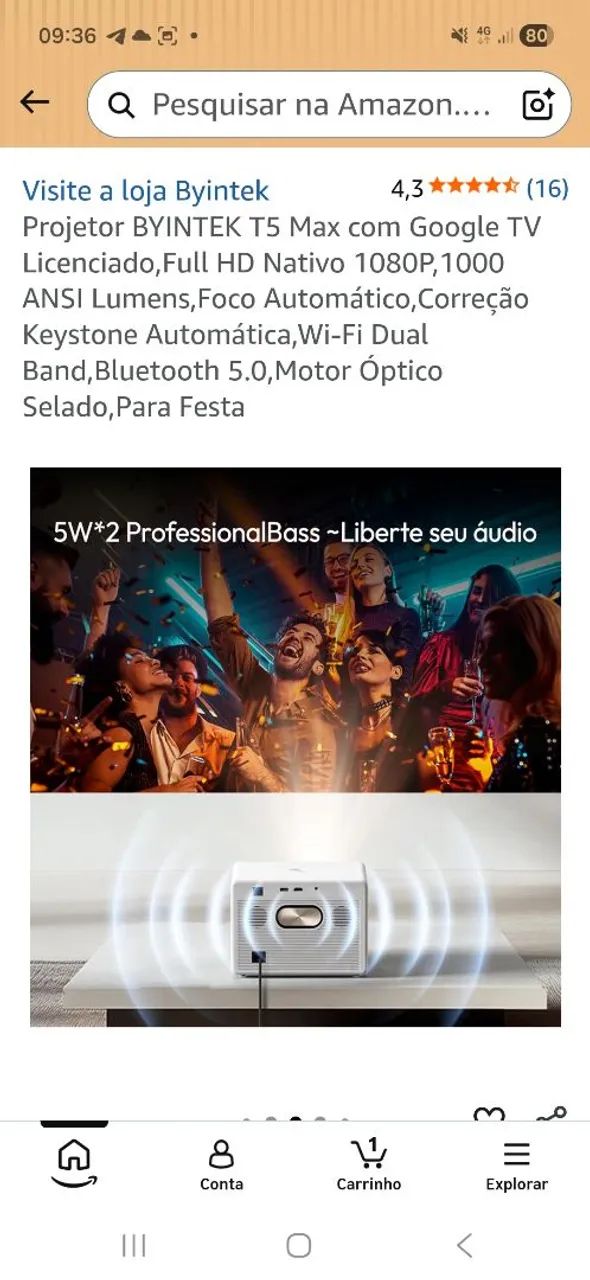 Projetor t5 max 1000ansi