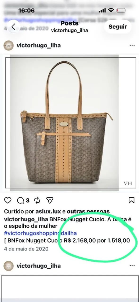Bolsa Victor Hugo Clássica Semi-Nova  - Foto 2